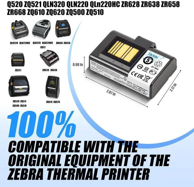 Alt view image 3 of 7 - 3400mAh for Zebra ZQ520 ZQ620 Printer Battery Replacement 25.16Wh | fits Zebra Mobile ZQ610 QLN320 QLN220 ZQ521 ZQ500 ZQ510 ZQ520 ZQ521 ZR628 ZR638 ZR658 ZR668 ZQ620 Lithium Battery
