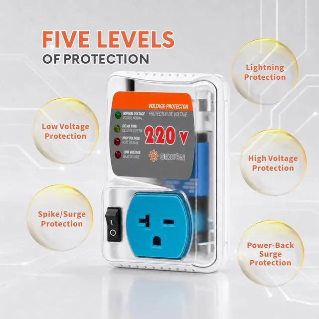 Alt view image 5 of 7 - Heavy-Duty 20A 4400W Surge Protector for Appliances, Smart Circuit Plug with Outlet Saver & Power Strip for Refrigerator, Air Conditioner, High-Power Devices, Overload & Voltage Protection 140 Joule