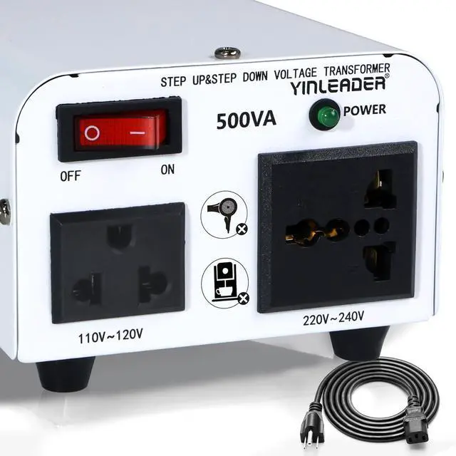 Main image of 500W 110V to 220V Voltage Converter Transformer Step Up/Down | 110-120V/220-240V w/US Power Cord,White
