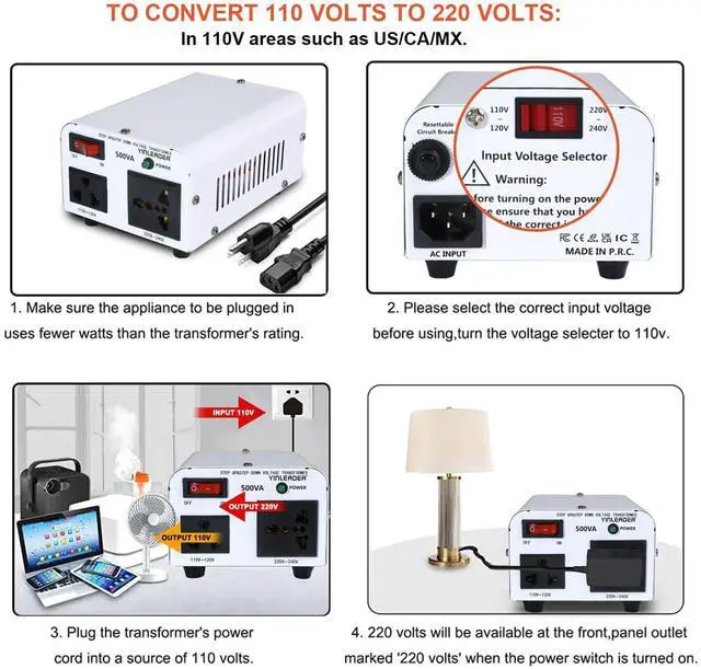 Alt view image 5 of 7 - 500W 110V to 220V Voltage Converter Transformer Step Up/Down | 110-120V/220-240V w/US Power Cord,White