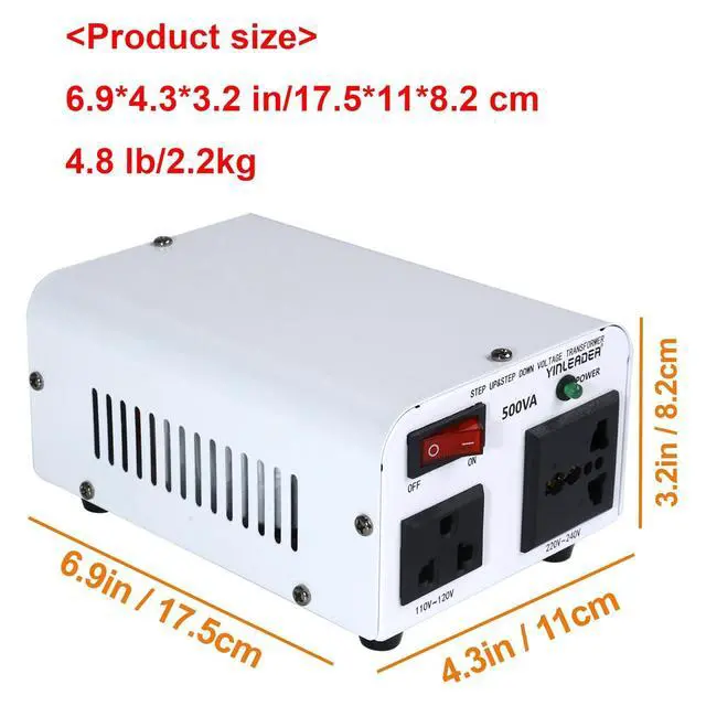 Alt view image 7 of 7 - 500W 110V to 220V Voltage Converter Transformer Step Up/Down | 110-120V/220-240V w/US Power Cord,White