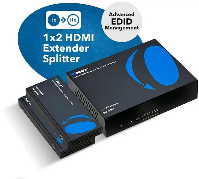 Alt view image 4 of 7 - 4K 1x2 HDMI Extender Splitter HDBaseT Over Single Cable CAT6/7 4K@60Hz 4:4:4 HDCP 2.2 with IR Remote EDID Management, HDR - Up to 400 Ft - Loop Out - Low Latency - Power Over Cable