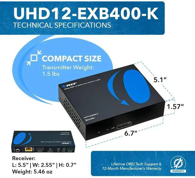 Alt view image 5 of 7 - 4K 1x2 HDMI Extender Splitter HDBaseT Over Single Cable CAT6/7 4K@60Hz 4:4:4 HDCP 2.2 with IR Remote EDID Management, HDR - Up to 400 Ft - Loop Out - Low Latency - Power Over Cable