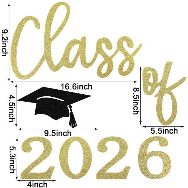 Alt view image 2 of 7 - Class of 2026 Sign for Backdrop - Felt Class of 2026 Congrats Grad Decal Sign for Graduation Balloon Arch Backdrop Grad Party Decorations Photo Props (Glitter Gold)
