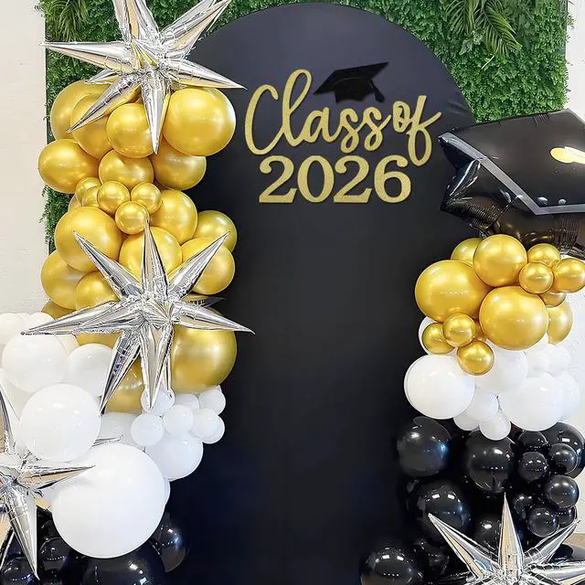 Alt view image 3 of 7 - Class of 2026 Sign for Backdrop - Felt Class of 2026 Congrats Grad Decal Sign for Graduation Balloon Arch Backdrop Grad Party Decorations Photo Props (Glitter Gold)
