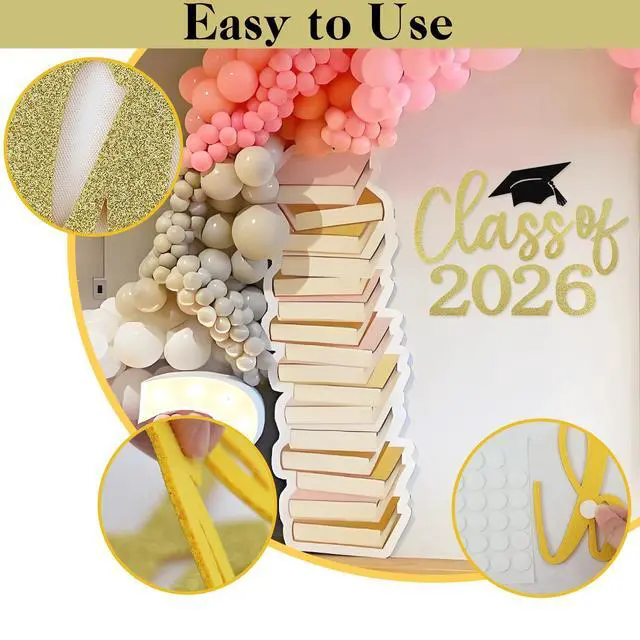 Alt view image 5 of 7 - Class of 2026 Sign for Backdrop - Felt Class of 2026 Congrats Grad Decal Sign for Graduation Balloon Arch Backdrop Grad Party Decorations Photo Props (Glitter Gold)