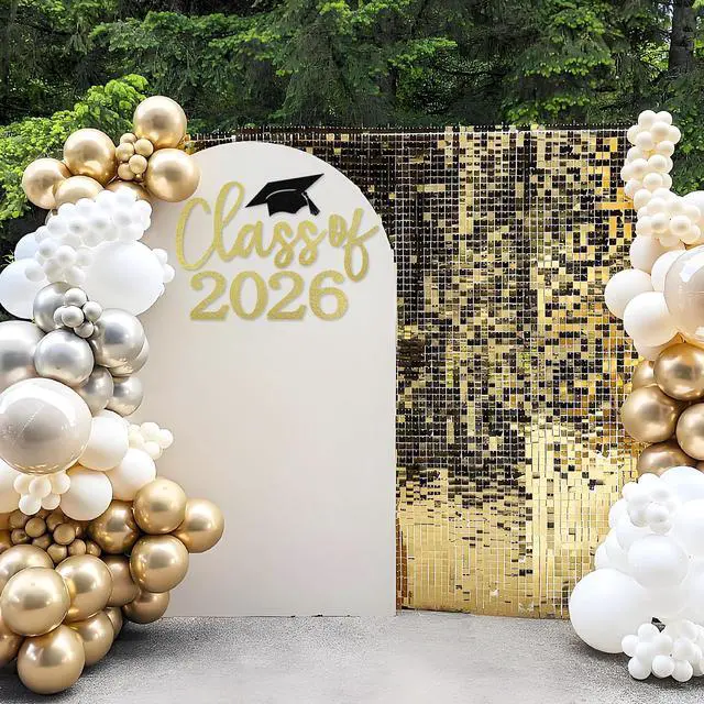 Alt view image 7 of 7 - Class of 2026 Sign for Backdrop - Felt Class of 2026 Congrats Grad Decal Sign for Graduation Balloon Arch Backdrop Grad Party Decorations Photo Props (Glitter Gold)