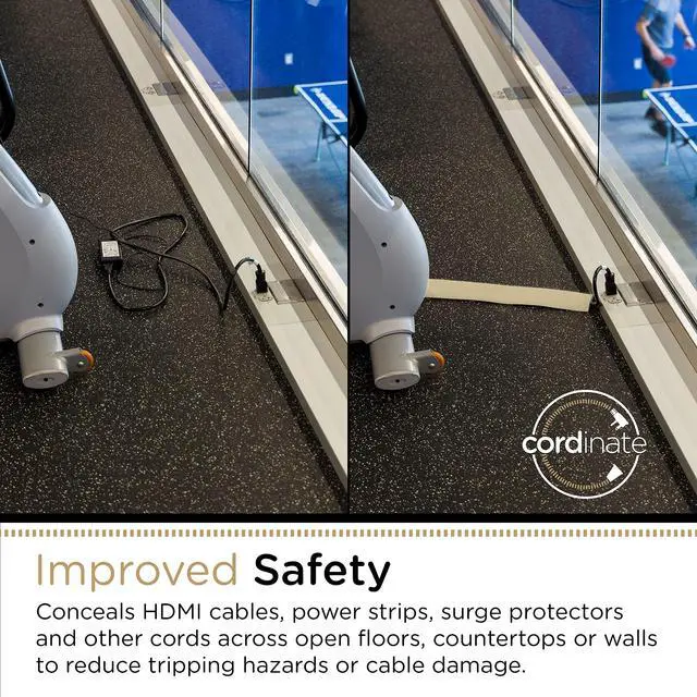 Alt view image 3 of 7 - 6ft Floor Cord Cover, Cable Protector, Hide Extension Cords | Protect Cords, Prevent Cable Trips, Heavy Duty Cord Hider - Cable Cavity = 0.75" (W) x 0.43" (H) - Tan