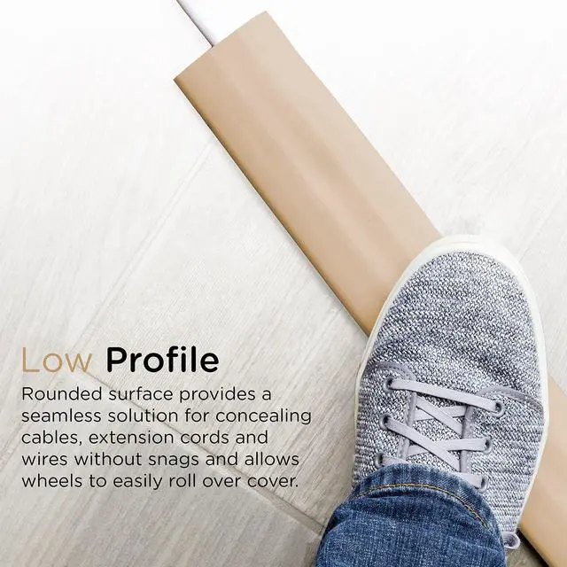 Alt view image 5 of 7 - 6ft Floor Cord Cover, Cable Protector, Hide Extension Cords | Protect Cords, Prevent Cable Trips, Heavy Duty Cord Hider - Cable Cavity = 0.75" (W) x 0.43" (H) - Tan