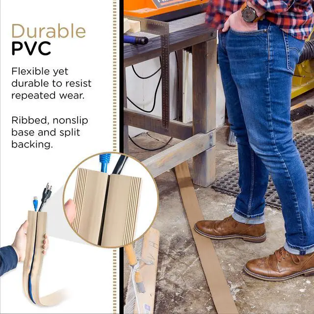 Alt view image 4 of 7 - 6ft Floor Cord Cover, Cable Protector, Hide Extension Cords | Protect Cords, Prevent Cable Trips, Heavy Duty Cord Hider - Cable Cavity = 0.75" (W) x 0.43" (H) - Tan
