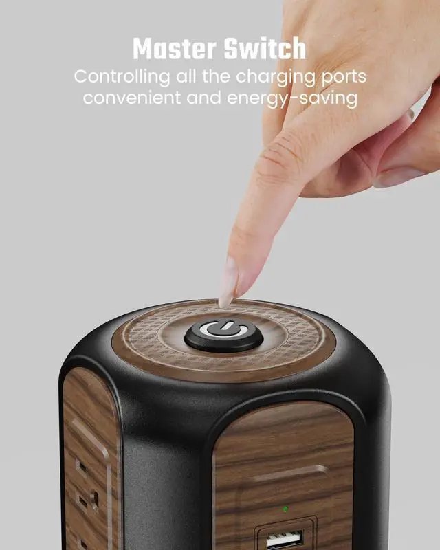 Alt view image 5 of 7 - Power Strip Tower, Desktop Charging Station,10 Ft Extension Cord | 1080J Surge Protector, 9 Outlets 4 USB Ports (2 USB C), Flat Plug Power Tower with Multiple Outlets, Home, Office, Dorm,Brown