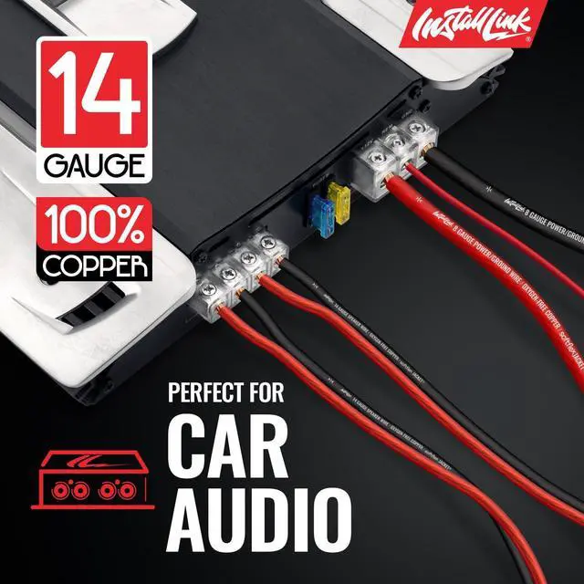 Alt view image 4 of 7 - 14 AWG Gauge Speaker Wire (100 Feet) Car or Home Theater (OFC) | Pure OFC Copper, 14/2 Speaker Cable, 2-Conductor, Frosted Red/Black, Easy Strip, Polarity ID, for Car Audio & Home Stereo