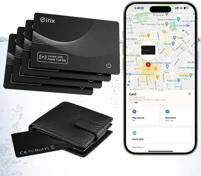 Main image of Smart Wallet Tracker Card - Item Finder for Luggage, Keys & Passport Compatible with Apple Find MySlim, Rechargeable & IP68 Waterproof (4 Black)