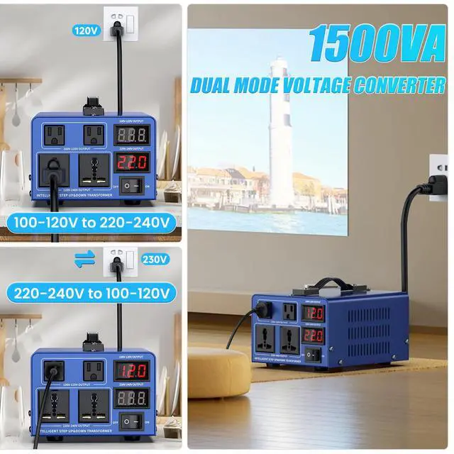 Alt view image 2 of 6 - 2000 watt Voltage Conversion Transformer Heavy-Duty Step-up/Step-Down AC 110V/120V/220V/240V Power Conversion, with resettable Circuit Breaker Protection, with US Power Cord, LCD Display