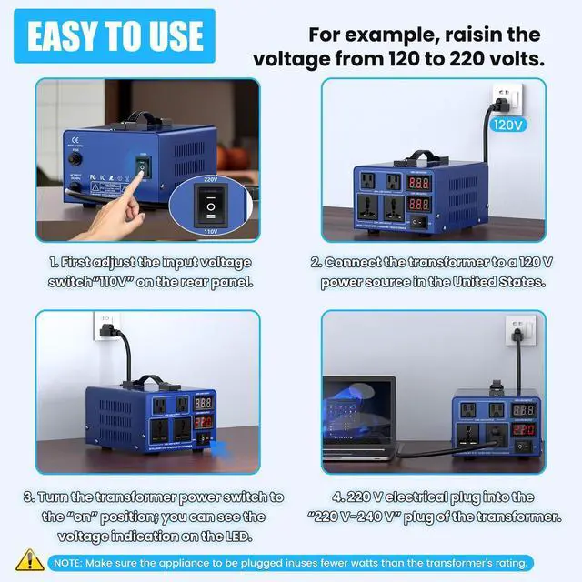 Alt view image 3 of 6 - 2000 watt Voltage Conversion Transformer Heavy-Duty Step-up/Step-Down AC 110V/120V/220V/240V Power Conversion, with resettable Circuit Breaker Protection, with US Power Cord, LCD Display