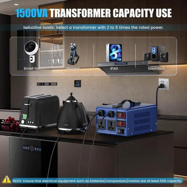 Alt view image 6 of 6 - 2000 watt Voltage Conversion Transformer Heavy-Duty Step-up/Step-Down AC 110V/120V/220V/240V Power Conversion, with resettable Circuit Breaker Protection, with US Power Cord, LCD Display