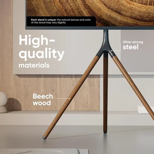 Alt view image 7 of 7 - Easel TV Stand for 32-65 Inch Screen up to 77 lbs, 360° Swivel TV Tripod Stand, Adjustable Height, Corner TV Floor Mount max VESA 400x400, Modern Floor TV Stand with Wooden Legs, Black
