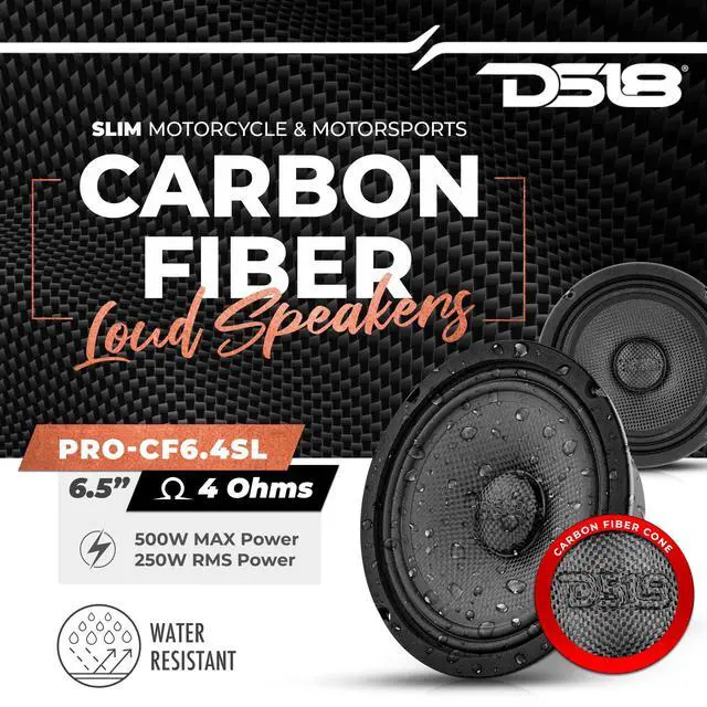Alt view image 2 of 7 - PRO-CF6.4SL 6.5" Slim Speaker 500 Watts RMS Max Power 4-Ohms Carbon Fiber Cone Water Resistant Mid-Bass Loudspeaker - Great Speaker for Motorcycles and Powersports - 1 Speaker
