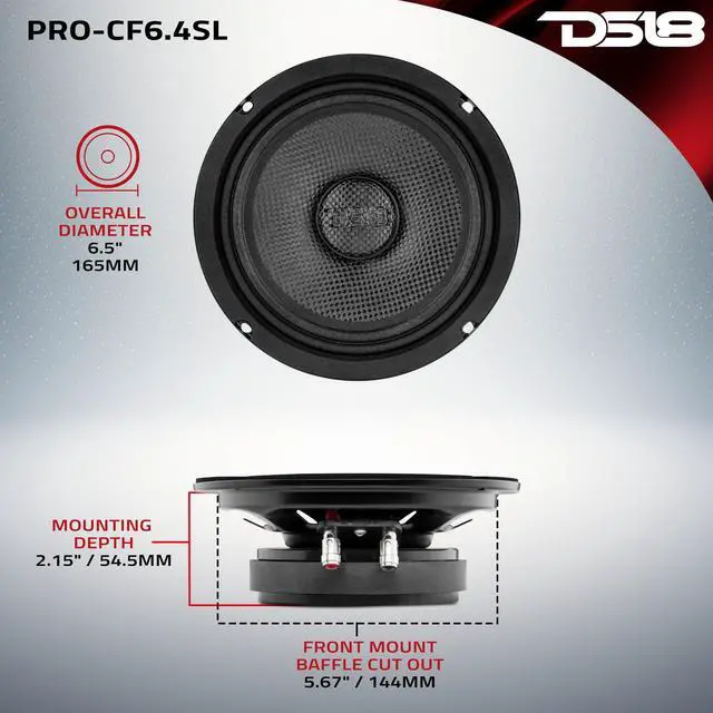 Alt view image 4 of 7 - PRO-CF6.4SL 6.5" Slim Speaker 500 Watts RMS Max Power 4-Ohms Carbon Fiber Cone Water Resistant Mid-Bass Loudspeaker - Great Speaker for Motorcycles and Powersports - 1 Speaker