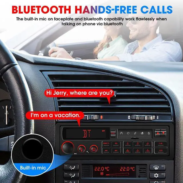 Alt view image 2 of 7 - Single Din Retro Car Radio: European Style Stereo for Classic Vehicles - Bluetooth FM AM USB SD AUX USB-C Fast Charge 4-CHN 2 Subwoofer Outputs SWC