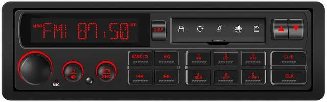Main image of Single Din Retro Car Radio: European Style Stereo for Classic Vehicles - Bluetooth FM AM USB SD AUX USB-C Fast Charge 4-CHN 2 Subwoofer Outputs SWC