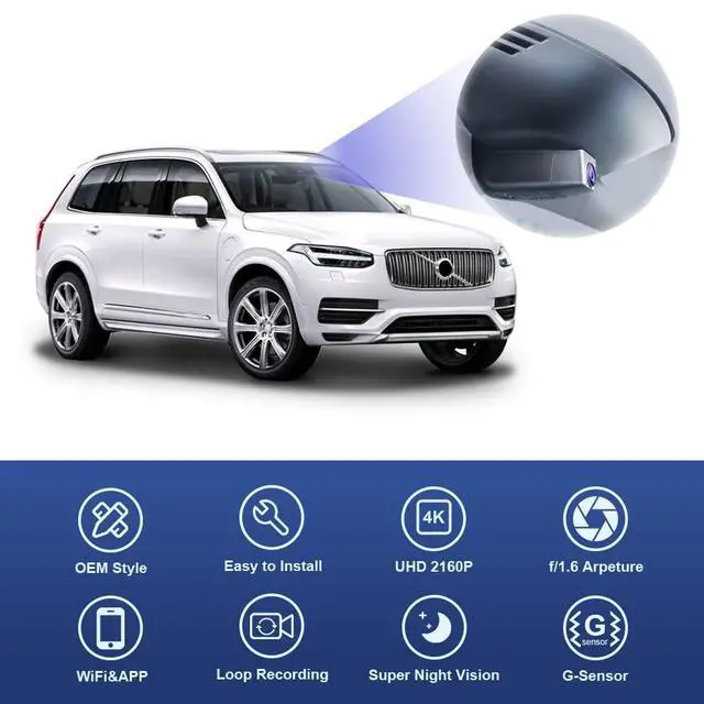 Alt view image 4 of 6 - 4K Dash Cam Suitable for Volvo XC90 2016-2022 T5 T6 T8 (Model A), Integrated OEM Style, UHD 2160P Video, Built-in WiF&APP, Loop Recording, G-Sensor, Easy to Install, 64GB Card