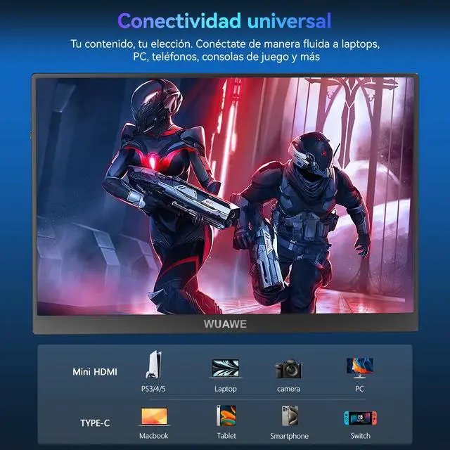 Alt view image 6 of 7 - 16" 1200P 120Hz Portable Monitor, 100% sRGB Portable Gaming Monitor with Built-in Stand,HDR and Freensync, External USB C Monitor for Laptop, PC, Phone, Switch and PS5 (Black)