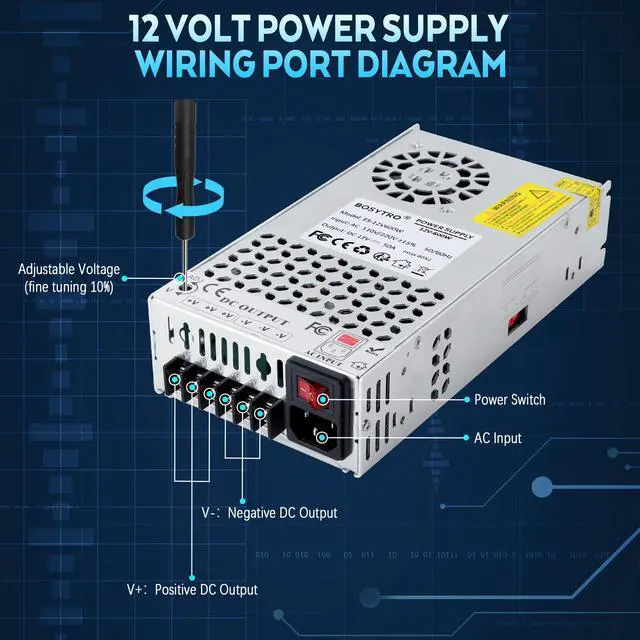 Alt view image 3 of 7 - Upgraded 12V DC Power Supply 600W 50A AC to DC Converter Switching Power Supply for Led Strip, Motor Pump, CCTV, 3D Printer, Electronic Instruments, Lab Computer