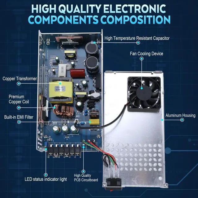 Alt view image 5 of 7 - Upgraded 12V DC Power Supply 600W 50A AC to DC Converter Switching Power Supply for Led Strip, Motor Pump, CCTV, 3D Printer, Electronic Instruments, Lab Computer