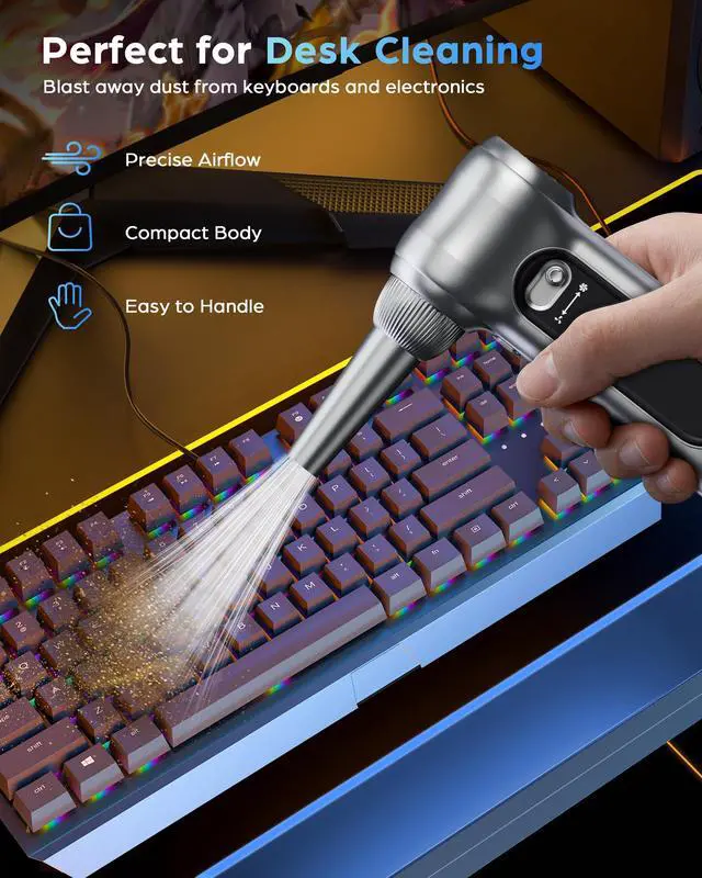 Alt view image 3 of 7 - Compressed Air Duster 150000RPM Cordless Blower LED for Electronics Car | 150000RPM brushless cordless air duster. Stepless speed control. Rechargeable with LED light. Multi nozzles for electronics