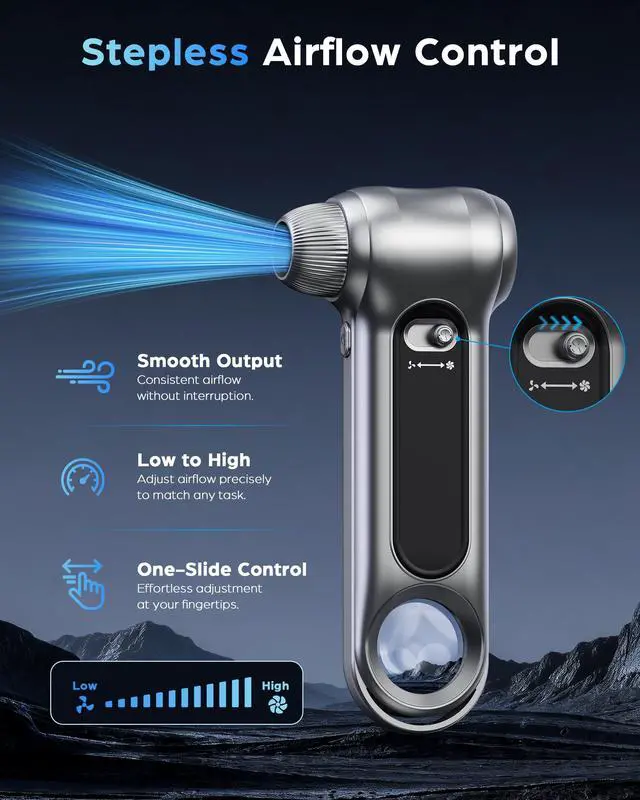 Alt view image 4 of 7 - Compressed Air Duster 150000RPM Cordless Blower LED for Electronics Car | 150000RPM brushless cordless air duster. Stepless speed control. Rechargeable with LED light. Multi nozzles for electronics