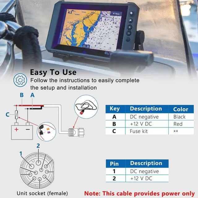 Alt view image 6 of 7 - 000-14041-001Power Cable Replacement, 3 Foot, 2-Wire Power Only Fits for Lowrance HDS, Elite FS, Elite Ti2, Hook, Mark
