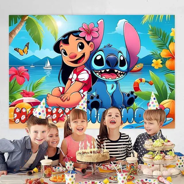 Alt view image 2 of 2 - Wall Decor Backdrop for Stitch Birthday Decorations, Cute Banner for Stitch Party Supplies (5x3ft)