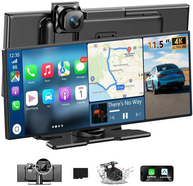 Main image of Carplay Screen for Car 11.5" Largest HD Screen for Carplay & Android Auto Car Stereo with 4K Dash Cam 1080P Backup Camera, GPS Navigation/Bluetooth/Mirror Link/Voice Control/AUX/FM/Siri