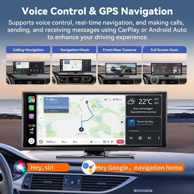 Alt view image 4 of 7 - Carplay Screen for Car 11.5" Largest HD Screen for Carplay & Android Auto Car Stereo with 4K Dash Cam 1080P Backup Camera, GPS Navigation/Bluetooth/Mirror Link/Voice Control/AUX/FM/Siri