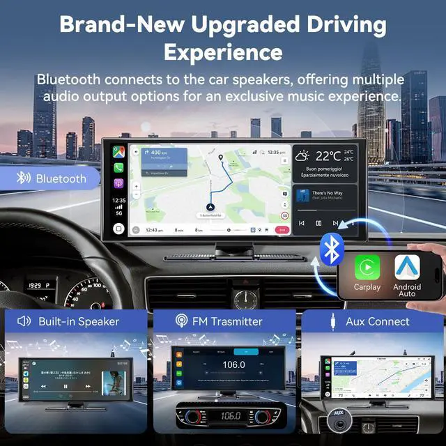 Alt view image 3 of 7 - Carplay Screen for Car 11.5" Largest HD Screen for Carplay & Android Auto Car Stereo with 4K Dash Cam 1080P Backup Camera, GPS Navigation/Bluetooth/Mirror Link/Voice Control/AUX/FM/Siri