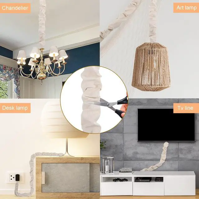 Alt view image 5 of 7 - 4 Pcs Fabric Cord Cover 6 Feet and 4 Feet Chain Cable Sleeve Chandelier Lighting Wire Cord Cover for Lamps Light Fixtures Lighting Wires Cable Management