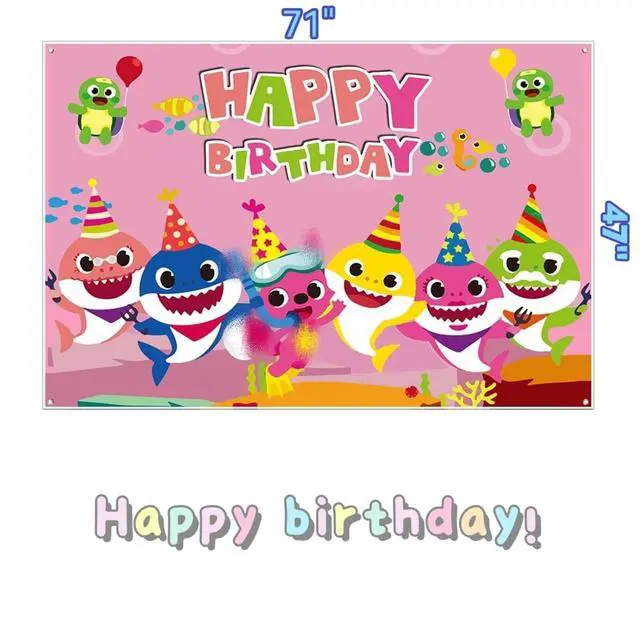 Alt view image 2 of 6 - Baby Birthday Party Shark Background (71 inches * 47 inches), Blue Cartoon Ocean Photo Background for Baby Gifting Party Decoration, Shark Decorations and Party Supplies (Pink) (Pink)