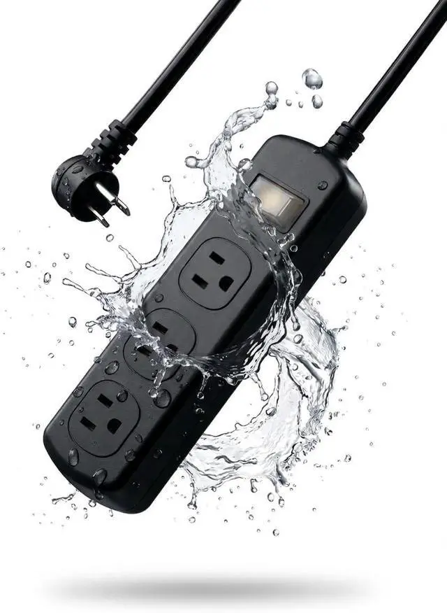 Main image of Outdoor Power Strip Weatherproof IPX6, Waterproof Surge Protector with 3 Wide-Spaced Outlets, Flat Plug Heavy Duty Extension Cord for Garden Patio Garage, Wall Mountable, 13A 1625W (Black, 6FT)