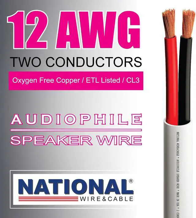 Alt view image 5 of 7 - s - 12/2 Audiophile Speaker Wire (25 Feet) 12AWG Gauge - Made in USA - in Wall Audio Speaker Wire Cable/CL Rated/ETL Listed / 2 Conductors - OFC Oxygen-Free Copper, White 25ft