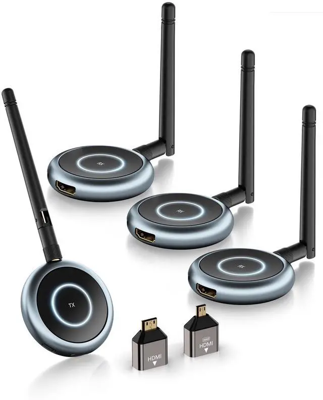 Main image of Wireless HDMI Transmitter and 3 Receivers - Up to 8 Receivers, Plug and Play, 5.8G HDMI Wireless Extender for PC, Laptop, Camera, Cable Box to Multiple TVs, Monitors, Projectors - 165FT/50M