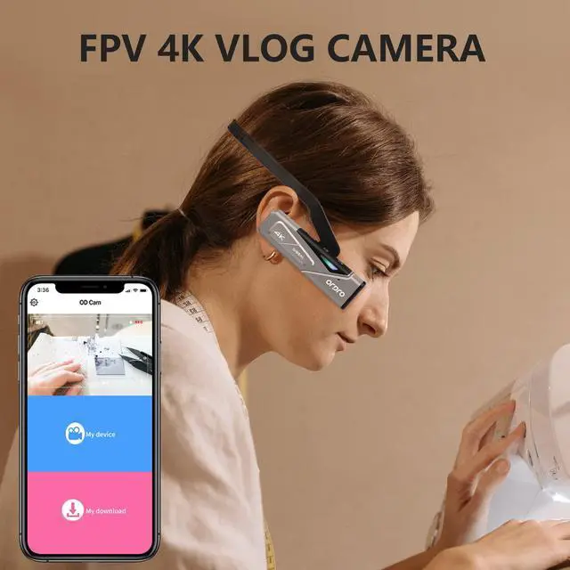 Alt view image 2 of 6 - EP7 Head Mounted Camera Vlog Camcorder, 4K 60FPS Wearable Camcorder | WiFi & APP | with 64G Card| Build-in 1000mAh Rechargeable Battery
