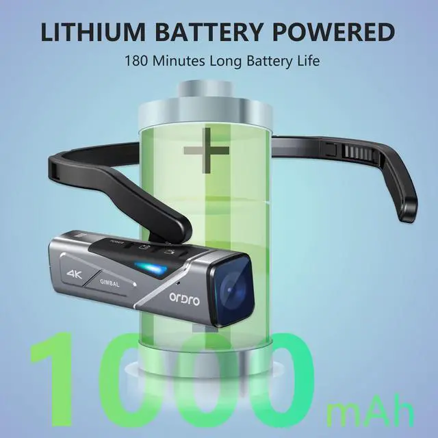Alt view image 4 of 6 - EP7 Head Mounted Camera Vlog Camcorder, 4K 60FPS Wearable Camcorder | WiFi & APP | with 64G Card| Build-in 1000mAh Rechargeable Battery
