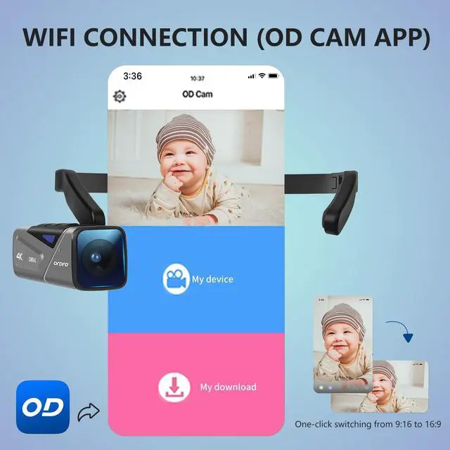 Alt view image 5 of 6 - EP7 Head Mounted Camera Vlog Camcorder, 4K 60FPS Wearable Camcorder | WiFi & APP | with 64G Card| Build-in 1000mAh Rechargeable Battery