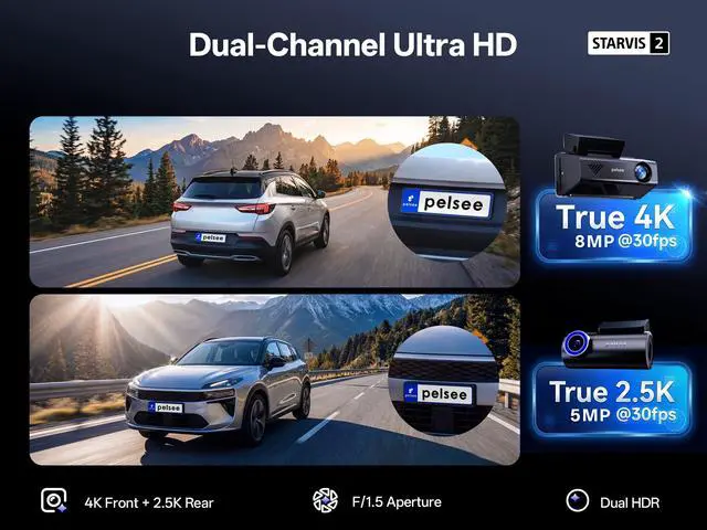 Alt view image 2 of 7 - S3 Ultra True 4K+2.5K Dash Cam Front and Rear,Dual Starvis 2 Sensor | Free 128GB Card & OBD Hardwire Kit,Native HDR Dash Camera for Cars with GPS, ADAS,5G WiFi,Color Night Vision,Voice Control