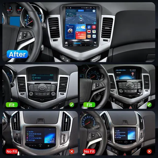 Alt view image 6 of 7 - 4+64GB ROM Andriod 15 Upgrade Car Radio for Chevy Cruze 2009-2015 | Tesla-Style HD Touchscreen Wireless Carplay Andriod Auto Bluetooth Voice Control GPS 5G WiFi 1080P Backup Camera FM RDS