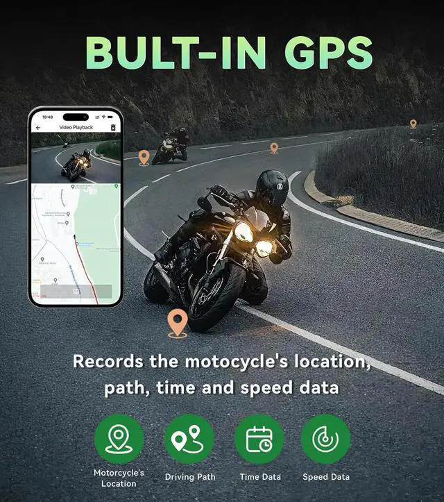 Alt view image 5 of 7 - C6 PRO Motorcycle Dash Cam Front and Rear, Motorcycle CarPlay, 1080P Dual Dash Motorbike Camera with Apple CarPlay and Android Auto, GPS & Emergency Lock, 140° Wide Angle, IP67 Waterproof