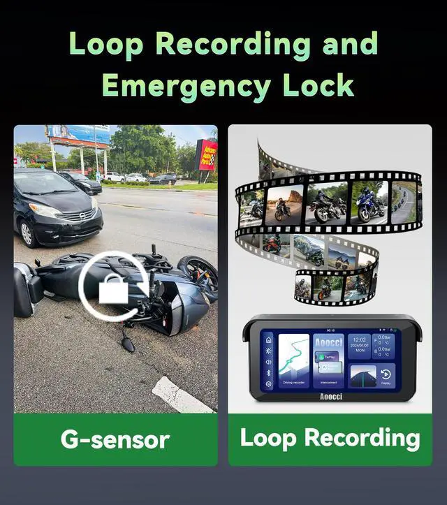 Alt view image 6 of 7 - C6 PRO Motorcycle Dash Cam Front and Rear, Motorcycle CarPlay, 1080P Dual Dash Motorbike Camera with Apple CarPlay and Android Auto, GPS & Emergency Lock, 140° Wide Angle, IP67 Waterproof