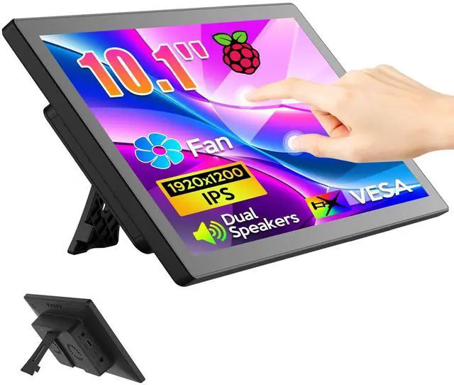 Main image of 10.1 Inch Touchscreen Monitor - 1920x1200 HDMI Touch Screen Monitor, 10-Point IPS 16:10 Rpi Screen Display for Pi 5/4/3/2/Zero/B/B+ Win11/10/8/7 W/VESA,Speaker,Fan,Stand Driver-Free