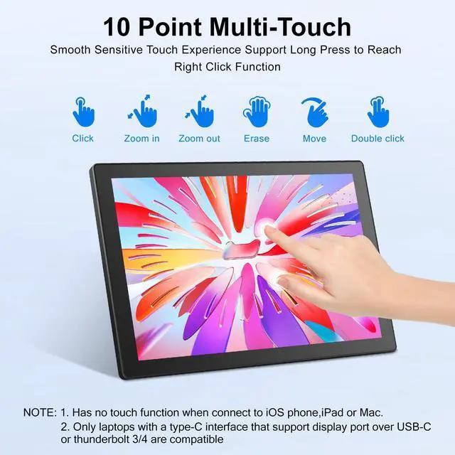 Alt view image 5 of 7 - 10.1 Inch Touchscreen Monitor - 1920x1200 HDMI Touch Screen Monitor, 10-Point IPS 16:10 Rpi Screen Display for Pi 5/4/3/2/Zero/B/B+ Win11/10/8/7 W/VESA,Speaker,Fan,Stand Driver-Free
